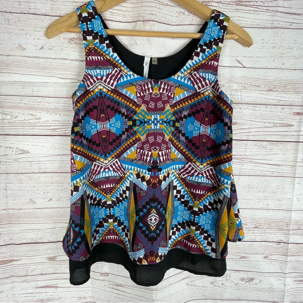 NY Collection Sleeveless Top Tank Sz S Aztec Funky Southwestern Colorful Boho